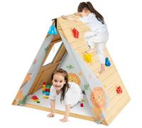 Costway 2 in 1 Climbing Frame Wooden Playhouse Play Tent in Natural COSTWAY Natural
