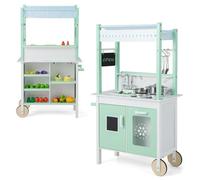 Costway 2-In-1 Double-Sided Pretend Play Kitchen Grocery Store Playset W/ Led Light Bars