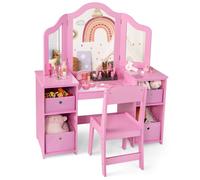 Costway 2-in-1 Dressing Table & Chair Set Vanity Table Desk w/ Removable Mirrors in Pink COSTWAY Pink