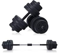 COSTWAY 2 in 1 Dumbbell Barbell Set, 30KG Adjustable Weight Lifting Training Bar with Connecting Rod, Non-Slip Fitness Vinyl Bars for Home Gym Office