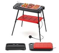 COSTWAY 2-in-1 Electric BBQ Grill 2000W with Dual Plates & Detachable Stand | Adjustable Temperature, Adjustable Height, Low-Smoke Electric Griddle & Grill, Indoor Outdoor Patio Grill, for Balcony Party