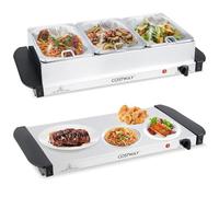 COSTWAY 2 in 1 Electric Buffet Server, 3 Tray Food Warmer with 3 x 1.4L Removable Pans, Warming Plate Function, Adjustable Temperature Control & Transparent Lids, Dual Function Hot Plate Chafing Dish