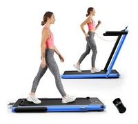 COSTWAY 2 in 1 Foldable Treadmill, 2.25HP Under Desk Motorized Treadmill with Watch-Style Remote, Bluetooth Speaker and LED Display, Home Jogging Walking Machine Speed up to 12km/h (Blue)