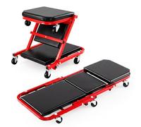COSTWAY 2-in-1 Folding Car Creeper and Seat (36”, 150kg Load, Black+Red)