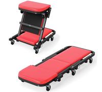 COSTWAY 2-in-1 Folding Car Creeper and Seat, 37 Inch/40 Inch Padded Mechanics Creeper Stool with 6 Rotatable Wheels, Rolling Garage Work Crawler Board Bench, 150kg/160kg Capacity (40”, 160kg, Red)