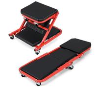 COSTWAY 2-in-1 Folding Car Creeper and Seat, 37Inch Padded Mechanics Creeper Stool with 6 Rotatable Wheels, Rolling Garage Work Crawler Board Bench, Maximum Load 150 KG