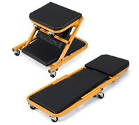 COSTWAY 2-in-1 Folding Car Creeper Seat, 37" Padded Mechanics Creeper Stool | 150kg Capacity, 6 Rotatable Wheels, Z-Creeper Seat, Rolling Garage Work Crawler Board Bench for Under Vehicle Repair
