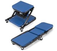COSTWAY 2-in-1 Folding Car Creeper Seat (Blue) | 150kg Capacity, 6 Rotatable Wheels, Z-Creeper Seat, Rolling Garage Work Crawler Board Bench for Under Vehicle Repair