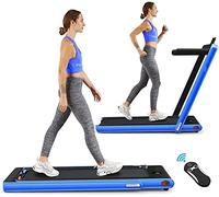 COSTWAY 2 in 1 Folding Treadmill, Under Desk Motorized Treadmill with Remote Control, Bluetooth Speaker and LED Display, Installation-Free Jogging Walking Machine Speed up to 12km/h (Blue)