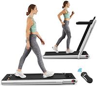 COSTWAY 2 in 1 Folding Treadmill, Under Desk Motorized Treadmill with Remote Control, Bluetooth Speaker and LED Display, Installation-Free Jogging Walking Machine Speed up to 12km/h (Silver)