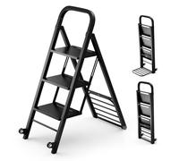 COSTWAY 2-In-1 Hand Truck & Ladder, 3 Step Foldable Ladder Trolley with Non-slip Wide Pedals and 2 Directional Wheels, Heavy Duty Steel Dolly Cart Sack Barrows, Up to 250KG