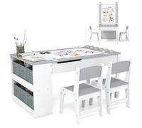 Costway 2-in-1 Kids Art Table & 2 Chairs Wooden Easel Table Set w/ Chairs in Grey COSTWAY Grey