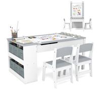 Costway 2-In-1 Kids Art Table And Chairs Set Wooden Toddler Craft Easel Desk-Grey