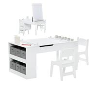 Costway 2-In-1 Kids Art Table And Chairs Set Wooden Toddler Craft Easel Desk-White