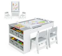 Costway 2-In-1 Kids Art Table And Easel Set Toddler Play Activity Drawing Desk W/ Chairs