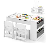 Costway 2-In-1 Kids Art Table And Easel Set W/ Chairs Wooden Craft Play Study Activity Drawing Desk-White