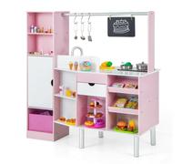 Costway 2-In-1 Kids Kitchen & Market Double-Sided Play Kitchen W/sound