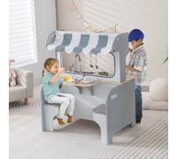 Costway 2-in-1 Kids Play Kitchen Wooden Pretend Double-sided Chef Cooking Toy in Grey COSTWAY Grey