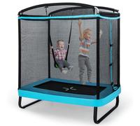 Costway 2-in-1 Kids Trampoline 7FT Rectangle Toddler Trampoline Swing Enclosure Safe Net in Blue COSTWAY Blue