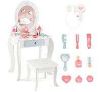 Costway 2-In-1 Kids Vanity Set Makeup Table & Chair Set W/ Removable Mirror For Kids 3+