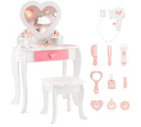 Costway 2-in-1 Kids Vanity Set Pretend Makeup Table & Chair Set w/ Heart-shaped Mirror in White COSTWAY White