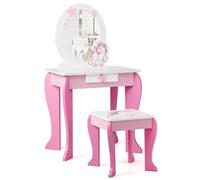 Costway 2 In 1 Kids Vanity Table And Chair Set Princess Makeup Dressing Table Writing Desk