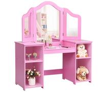 Costway 2 In 1 Kids Vanity Table Children Dressing Table Set W/ Mirror & Storage Shelves