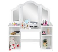 Costway 2 In 1 Kids Vanity Table Children Dressing Table Set W/ Mirror & Storage Shelves