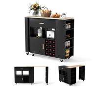 Costway 2-In-1 Kitchen Island Cart Bar Table Combo Reversible Mobile Serving Cart