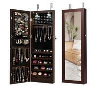 Costway 2 In 1 Mirror Jewelry Cabinet Wall Mounted/door Hanging Jewelry Armoire W/ Storage Drawers