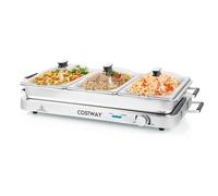 Costway 2 in 1 Portable Electric Buffet Server Tray Electric Warming Temperature Control in Silver COSTWAY Silver