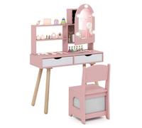 Costway 2-In-1 Princess Girls Vanity Table And Chair Set With Mirror
