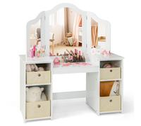 Costway 2-in-1 Princess Pretend Play Makeup Vanity Desk Dressing Table w/ Mirror in White COSTWAY White
