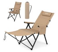 Costway 2-in-1 Reclining Camping Chair w/Footrest Folding Beach Lounge Chair in Khaki COSTWAY Khaki