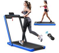 COSTWAY 2 in 1 Under Desk Treadmill, 2.25HP Folding Walking Running Machine with Dual LED Displays, Bluetooth Speaker & Remote Control, Electric Motorized Treadmills for Home Office (Blue)