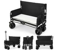 Costway 2-in-1 Wagon Bench Seat Combo Collapsible Folding Wagon w/Soft Cushion in Black COSTWAY Black