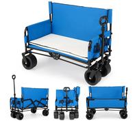 Costway 2-in-1 Wagon Bench Seat Combo Collapsible Folding Wagon w/ Soft Cushion in Blue COSTWAY Blue