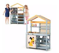 Costway 2 in 1 Wooden Mud Kitchen Outdoor Play Kitchen & Grocery Store in Black COSTWAY Black