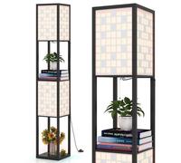 Costway 2-Light Floor Lamp Wooden Shelf Lamp With Shelves-Black