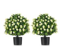 Costway 2 Pack Artificial Boxwood Topiary Ball Tree Faux Shrub Bushes-White