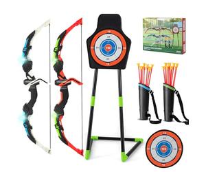 COSTWAY 2 Pack Bow and Arrow Set for Kids, LED Light Up Archery Toy Set with 20 Suction Arrows, 2 Quivers & Detachable Standing Target, Indoor & Outdoor Sport Toy Gift for Boys Girls Ages 3+