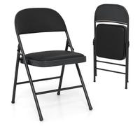 Costway 2 Pack Folding Chairs Padded Party Chairs With Metal Frame-Black