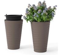 COSTWAY 2 Pack Plastic Flower Pot, 45cm Tall Garden Planters with Removable Inner Bucket, Handle Design & Drainage Holes, Indoor Outdoor Decorative Spiral Textured Plant Pot for Balcony Patio