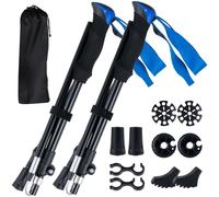 COSTWAY 2 Pack Telescopic Trekking Poles, Portable Aluminum Hiking Sticks, Lightweight Walking Poles for Camping Backpacking (with EVA Foam Handles & Carry Bag, Folding, Blue)