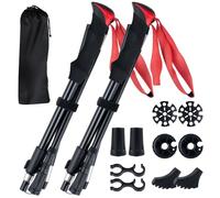 COSTWAY 2 Pack Telescopic Trekking Poles, Portable Aluminum Hiking Sticks, Lightweight Walking Poles for Camping Backpacking (with EVA Foam Handles & Carry Bag, Folding, Red)