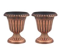COSTWAY 2 Pack Vintage Planters, 46cm Tall Urn Plastic Flower Pots with Pedestal Base & Pre-marked Drain Hole, Indoor Outdoor Decorative Plant Containers for Front Porch Home Wedding (Bronze)