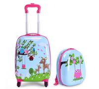 Costway 2 Pcs 12" 16" Abs Kids Backpack Luggage Set Children Suitcase Travel-Pink