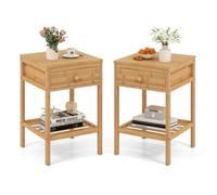 Costway 2 Pcs Bamboo Nightstand Bedside Table With Storage Drawer-Natural