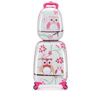 Costway 2 Pcs Kids Luggage Set 16" Toddlers Carry-on Suitcase & 12" Backpack Set in Pink COSTWAY Pink