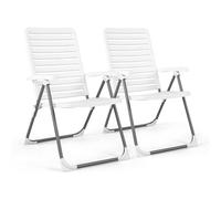 Costway 2 PCS Patio Folding Chair 7-Level Adjustable Reclining Chair All-Weather in White COSTWAY White